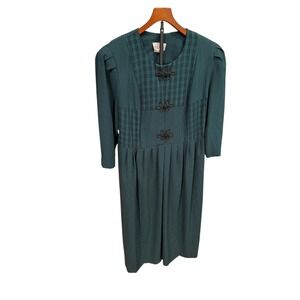 Vtg 90s Lady Dorby Green Plaid Frog Closure Midi Dress Modest Grandmacore 18W